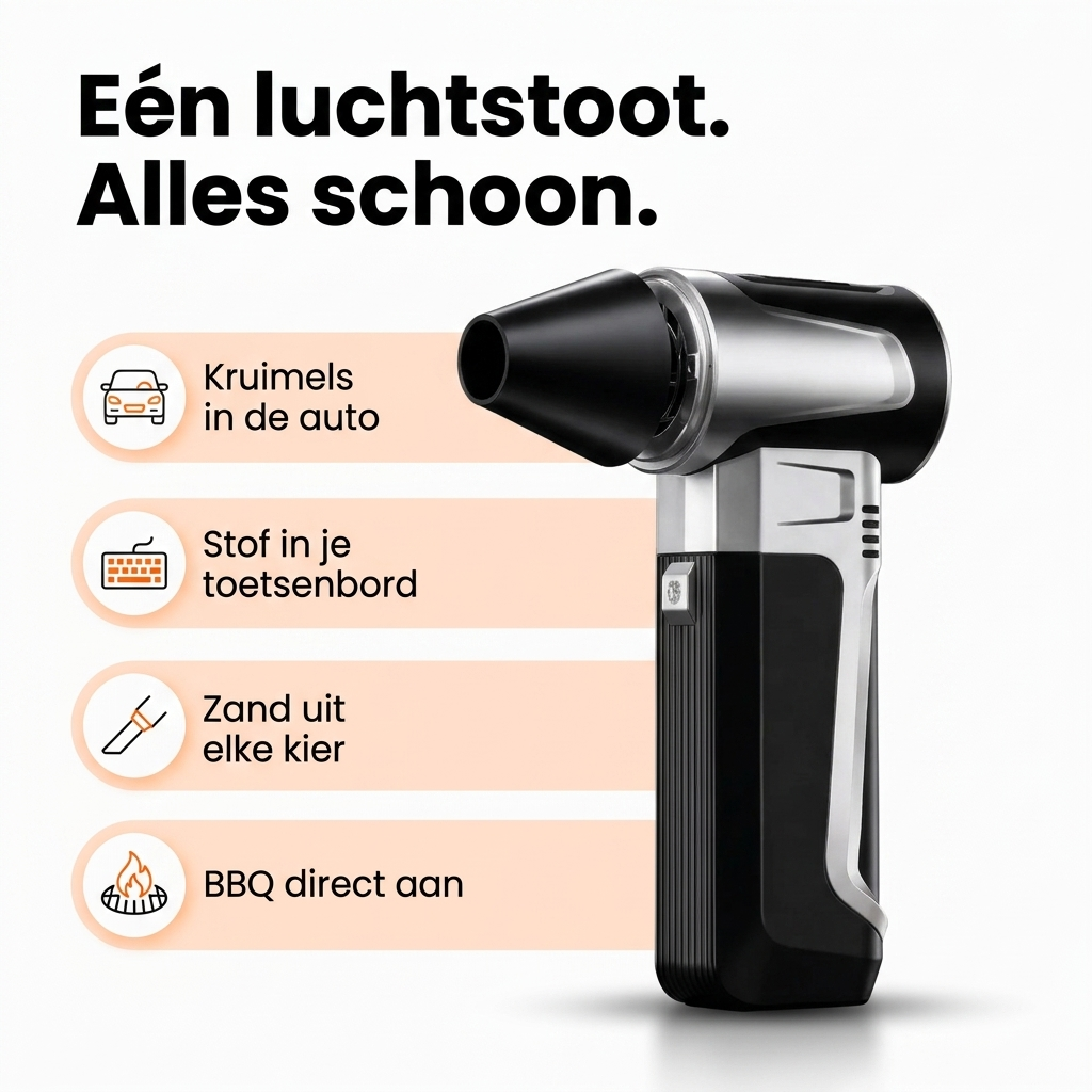 BlastMate Pocket Blower — één luchtstoot, alles schoon: auto, toetsenbord, zand en BBQ