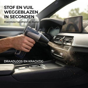 BlastMate Pocket Blower in het auto-interieur — Nederlandse tekst